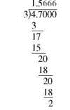 Describe what must be done with the decimal point in a decimal division problem. Include the divisor, dividend, and quotient in your description. Divide a decimal by a whole number. Divide the decimal number 21.93 by the whole number 3 by first writing the division problem as usual. Place the decimal point in the quotient directly above the decimal point in the dividend and perform the division. Check by multiplying the divisor and the quotient. The answer should equal the dividend. Sometimes it is necessary to place zeros after the decimal point in the dividend. Do this if a remainder of 0 is not obtained. Attaching zeros does not change the value of the dividend. For example, divide 1.5 by 8 by dividing and placing zeros as needed. Quick TIP Carry the division one place further than the position to which you wish to round. Sometimes, a remainder of 0 is never obtained when dividing. For example, dividing 4.7 by 3 results in repeating 6s that continue without end, as you can see from the following division. Continue the division to one decimal place more than needed so that you can round the decimal to the desired place. In this case, the division is carried out to the nearest ten thousandth so that the final answer can be rounded to the nearest thousandth. The number 1.5666 rounded to the nearest thousandth is 1.567. Divide a decimal by a decimal. To divide by a decimal, first convert the divisor to a whole number. For example, to divide 27.69 by.3, convert.3 to a whole number by moving the decimal one place to the right. Then move the decimal point in the dividend, 27.69, one place to the right so that the value of the problem does not change. You may need to attach one or more trailing zeros to do this. Then divide as follows: