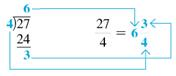 Convert the improper fractions to mixed or whole number and write in lowest terms. (See Examples.) Converting Improper Fractions to Mixed Numbers Convert the following improper fractions to mixed numbers. (a) (b) (c) SOLUTION (a) Convert to a mixed number by dividing 27 by 4. Therefore, (b) Divide 29 by 8 to convert to a mixed number. (c) Divide 42 by 7. Writing Fractions in Lowest Terms Write the following fractions in lowest terms. (a) (b) SOLUTION Look for a number that can be divided without a remainder into both the numerator and denominator. (a) Both 15 and 40 can be divided by 5. (b) Divide both numbers by 3.