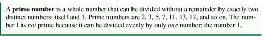 Prime numbers are used to find the least common denominator. Write the definition of a prime number in your own words. (See Objective.) Find the least common denominator. Fractions with different denominators, such as and , are unlike fractions. Add or subtract unlike fractions by first writing the fractions with a common denominator. The least common denominator (LCD) for two or more fractions is the smallest whole number that can be divided, without a remainder, by all the denominators of the fractions. For example, the LCD of the fractions , and is 12, since 12 is the smallest number that can be divided evenly by 4, 6, and 2. There are two methods of finding the least common denominator: Inspection. With small denominators, it may be possible to find the least common denominator by inspection. For example, the LCD for and is 15, the smallest number that can be divided evenly by both 3 and 5. Method of prime numbers. If the LCD cannot be found by inspection, use the method of prime numbers, as shown in the next two examples. First, we define a prime number.