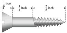 Solve this application problems. CABINET INSTALLATION When installing cabinets for The Home Depot, Kara Oaks must be certain that the proper type and size of mounting screw are used. Find the total length of the screw.