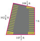 Solve this application problems. PARKING LOT FENCING Three sides of a parking lot are feet, feet, and feet. If the distance around the lot is feet, find the length of the fourth side._____________