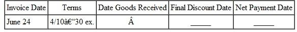 Find the discount date and the net payment date for the following. The net payment date is 20 days after the final discount date.    
