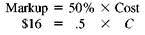 Solve for the missing numbers. Markup is based on cost. Round dollar amounts to the nearest cent. (See Examples.) Using the Basic Markup Formula REI received three different types of snowshoes in one shipment. Use the basic markup formula to find the unknown for each of the following. (a) (b) (c) SOLUTION CASE IN POINT (a) (b) (c) Solving for Percent of Markup on Cost The manager of a discount store bought hiking boots manufactured in Mexico for $60 and plans to sell them for $81 a pair. Find the percent of markup based on cost. SOLUTION Set up the problem using the table form given earlier. Since this problem is related to markup based on cost, cost is the base, or 100%. All other percents must be in terms of cost. Find the unknown values as follows. The following table shows that the markup based on cost is 35% and that the selling price is 135% of cost. The calculator solution to the first part of this example is as follows. Note: Refer to Appendix B for calculator basics. Finding Cost When Cost Is Base Olympic Sports places a markup on a 50-lb iron barbell set of $16, which is 50, based on cost. Find the cost and the selling price. Quick TIP It is important to first find the base (the cost in this problem) and then find the other values in the table. SOLUTION Set up the table using the fact that the markup of 50, based on cost is $16. Cost is the base, or 100%. Cost is not known. Find the cost using the fact that markup of $16 is 50% of cost. Divide both sides of the equation by.5 to find Complete the table by adding the percent and dollar columns to find the totals. The weight set costs the retailer $32 and is marked up by $16. The selling price of $48 is 150% of the cost of $32. Finding the Markup and the Selling Price Find the markup and the selling price for an Adidas hooded sweatshirt if the cost is $23.60 and the markup is 45% of cost. SOLUTION Use the information given to set up the problem. The percent column totals to 145%. Use the basic percent equation to find the following. The selling price can be found either by adding the cost of $23.60 to the markup of $10.62, or as follows: The table shows that the selling price of the hooded sweatshirt is $34.22. This calculator solution uses the percent add-on feature found on many calculators. Finding Cost When Cost Is Base REI sells a lightweight down sleeping bag rated for very cold weather for $308. If the markup on cost is 40%, find the amount that REI pays for one sleeping bag. Then find the markup. SOLUTION CASE IN POINT The cost is 100% and the markup is 40%, so the selling price is 140% of cost. : is important to notice that the base is not known in this example. So, use the basic percent quation to find the base or think through it as follows: So, the sleeping bag cost $220. Finally, markup = selling price ? cost. All values are given in the table. Check the answer by making sure that both column totals are correct. Finding the Cost and the Markup The retail price of a 50-inch portable basketball system is $549.99. The retailer has operating expenses of 29.5% and wants a 5.5% profit, both based on cost, on this item. First find the total percent of markup on cost; then find cost and markup. Quick TIP Remember, when calculating markup on cost, cost is always the base and 100% always goes next to cost. SOLUTION Add operating expense and profit percents to find the percent markup on cost required by the retailer. Now set the problem up in the table form. The final table is shown. The cost is $407.40 and the markup is $142.59.