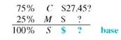 Solve for the missing numbers. Markup is based on selling price. Round dollar amounts to the nearest cent. (See Examples.) Solving for Markup on Selling Price To remain competitive, REI sells Body Glove Sunglasses for only $39.99. They pay $35 for each pair and calculate markup on selling price. Find the amount of markup, the percent of markup on selling price, and the percent of cost on selling price. SOLUTION Set up the problem. Solve for either of the rates and subtract the result from 100, to find the other. For example, here we solve for the markup rate using the basic percent formula. Cost as a percent of selling price can be found either by subtracting 100, - 12.5,, or by dividing the cost of $35 by the selling price of $39.99. Notice that percents are rounded to the nearest tenth of a percent. Here, selling price is the base and is associated with 100,. The markup in this example is very low-REI will probably take a loss on these sunglasses, but managers hope the low price will bring customers into the store. Finding Cost When Selling Price Is Base A Kmart ® employee needs a 35, markup on selling price in order to have a markup of $5.16 on a pair of PRO CLASSIC Batting Gloves. How much can Kmart afford to pay for each pair of gloves? SOLUTION Cost as a percent of selling price is found by subtracting 35% from 100, to find 65%. Find the selling price as follows. Divide both sides by.35 to find the selling price. Finally, find cost by subtracting. The final table is shown here. Finding Markup When Selling Price Is Given Marilyn Westby must calculate the markup on a Wilson youth tennis racket. The selling price of the tennis racket is $15.99, and the markup is 20, of selling price. Find the markup. SOLUTION Cost as a percent of selling price is found by subtracting 20, from 100, to find 80,. Solve for the missing values using P = R × B : The markup is $3.20. Finding Markup When Cost Is Given Find the markup on a dartboard made in England if the cost is $27.45 and the markup is 25, of selling price. SOLUTION Subtract 25% from 100% to find that cost is 75% of selling price. First, solve for selling price. Finally: Here is the completed table.
