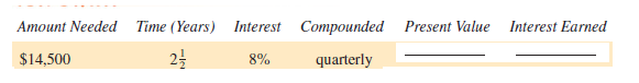 Find the present value of the following. Round to the nearest cent. Also, find the amount of interest earned. (See Examples 1 and 2.)    