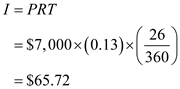 There are days from June 21 to July 17: days in June, and days in July. The following table is given, Recall the rule, the United States Rule, Step : Find the simple interest due from the date the loan was made until the date the partial payment is made. Step 2: Subtract this interest from the amount of the payment. Step 3: Any difference is used to reduce the principal. Step 4: Treat additional partial payments in the same way, always finding interest on only the unpaid balance after the last partial payment. Step 5: The remaining principal plus interest on this unpaid principal is then due on the due date of the loan. You are supposed to following the steps one by one. Step : Find the simple interest due from the date the loan was made until the date the partial payment is made. Recall the formula, Finding Simple Interest, Use , , and in the formula above, Step 2: Subtract this interest from the amount of the payment. The amount of first payment applied to reduce debt is . Step 3: Any difference is used to reduce the principal. The debt after first payment is . Step 4: Treat additional partial payments in the same way, always finding interest on only the unpaid balance after the last partial payment. There are no additional partial payments in this question. Step 5: The remaining principal plus interest on this unpaid principal is then due on the due date of the loan. The balance due on maturity date is Therefore, the balance due is .
