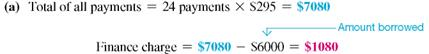 Solve the following application problems using the Rule of 78. (See Example.) Finding Unearned Interest and Balance Due Aaron Ortego borrowed $6000, which he is paying back in 24 monthly payments of $295 each. With 9 payments remaining, he decides to repay the loan in full. Find (a) the amount of unearned interest and (b) the amount necessary to repay the loan in full. Use the Rule of 78. SOLUTION Find the amount of unearned interest as follows. The finance charge is $1080, the scheduled number of payments is 24, and the loan is paid off with 9 payments left. Solve as follows. (b) When Ortego decides to pay off the loan, he has 9 payments of $295 left. Ortego saves the unearned interest of $162 by paying off the loan early. Therefore, the amount needed to pay the loan in full is the sum of the remaining payments minus the unearned interest. GARBAGE TRUCK Haul-it-Away, Inc., purchased a dump truck for $62,000. The owners made a down payment of $22,000 and financed the remainder with 36 payments of $1328.57 each. They paid off the note with 12 payments remaining. Find (a) the amount of unearned interest __________ and (b) the amount necessary to pay the loan in full. __________
