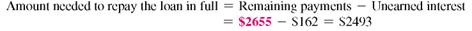 Solve the following application problems using the Rule of 78. (See Example.) Finding Unearned Interest and Balance Due Aaron Ortego borrowed $6000, which he is paying back in 24 monthly payments of $295 each. With 9 payments remaining, he decides to repay the loan in full. Find (a) the amount of unearned interest and (b) the amount necessary to repay the loan in full. Use the Rule of 78. SOLUTION Find the amount of unearned interest as follows. The finance charge is $1080, the scheduled number of payments is 24, and the loan is paid off with 9 payments left. Solve as follows. (b) When Ortego decides to pay off the loan, he has 9 payments of $295 left. Ortego saves the unearned interest of $162 by paying off the loan early. Therefore, the amount needed to pay the loan in full is the sum of the remaining payments minus the unearned interest. GARBAGE TRUCK Haul-it-Away, Inc., purchased a dump truck for $62,000. The owners made a down payment of $22,000 and financed the remainder with 36 payments of $1328.57 each. They paid off the note with 12 payments remaining. Find (a) the amount of unearned interest __________ and (b) the amount necessary to pay the loan in full. __________
