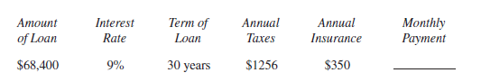 Find the total monthly payment, including taxes and insurance, for the following loans. Round to the nearest cent. (See Example 3.)