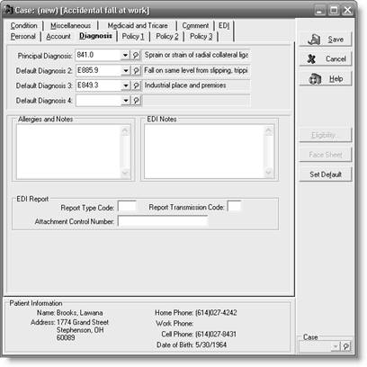 a Anthony Battistuta Name, Address dialog box b Lawana Brooks Personal tab c Lawana Brooks Diagnosis tab d Lawana Brooks Condition tab e Edwin Hsu Name, Address dialog box f Edwin Hsu Personal tab g Edwin Hsu Diagnosis tab h. Hannah Syzmanski Name, Address tab i Hannah Syzmanski Other Information tab j Hannah Syzmanski Personal tab 0 k Hannah Syzmanski Account tab 1 l Hannah Syzmanski Diagnosis tab 2 m Hannah Syzmanski Policy 1 tab 3