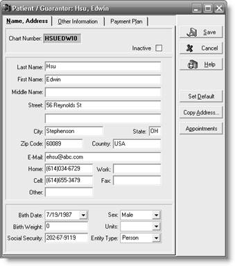 a Anthony Battistuta Name, Address dialog box b Lawana Brooks Personal tab c Lawana Brooks Diagnosis tab d Lawana Brooks Condition tab e Edwin Hsu Name, Address dialog box f Edwin Hsu Personal tab g Edwin Hsu Diagnosis tab h. Hannah Syzmanski Name, Address tab i Hannah Syzmanski Other Information tab j Hannah Syzmanski Personal tab 0 k Hannah Syzmanski Account tab 1 l Hannah Syzmanski Diagnosis tab 2 m Hannah Syzmanski Policy 1 tab 3