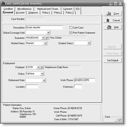 a Anthony Battistuta Name, Address dialog box b Lawana Brooks Personal tab c Lawana Brooks Diagnosis tab d Lawana Brooks Condition tab e Edwin Hsu Name, Address dialog box f Edwin Hsu Personal tab g Edwin Hsu Diagnosis tab h. Hannah Syzmanski Name, Address tab i Hannah Syzmanski Other Information tab j Hannah Syzmanski Personal tab 0 k Hannah Syzmanski Account tab 1 l Hannah Syzmanski Diagnosis tab 2 m Hannah Syzmanski Policy 1 tab 3