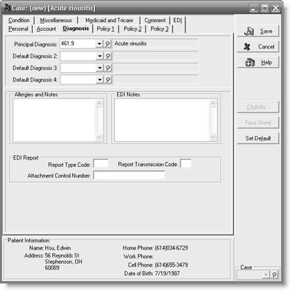 a Anthony Battistuta Name, Address dialog box b Lawana Brooks Personal tab c Lawana Brooks Diagnosis tab d Lawana Brooks Condition tab e Edwin Hsu Name, Address dialog box f Edwin Hsu Personal tab g Edwin Hsu Diagnosis tab h. Hannah Syzmanski Name, Address tab i Hannah Syzmanski Other Information tab j Hannah Syzmanski Personal tab 0 k Hannah Syzmanski Account tab 1 l Hannah Syzmanski Diagnosis tab 2 m Hannah Syzmanski Policy 1 tab 3