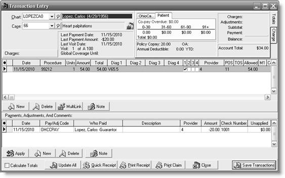 a Carlos Lopez Personal tab b Carlos Lopez Diagnosis tab c Carlos Lopez Condition tab d Carlos Lopez Transaction Entry dialog box e Carlos Lopez Walkout Receipt