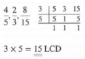 Find the least common denominator for the following groups of fractions. For problems 1-3, try finding the LCD by inspection (i.e., mentally) first, then use the prime-number method.    
