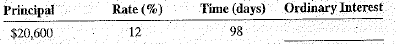 Using the exact interest method (360 days), find the amount of interest on the following loans.