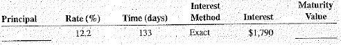 Calculate the missing information for the following loans. Round percents to the nearest tenthand days to the next higher day when necessary.