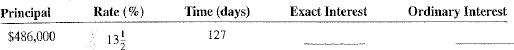 Use the extract interest method (365 days) and the ordinary interest method (360 days) to compare the amount of interest for the following loans.   