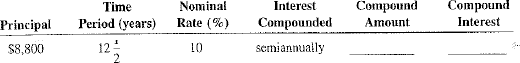 Using Table calculate the compound amount and compound interest for the following investments.