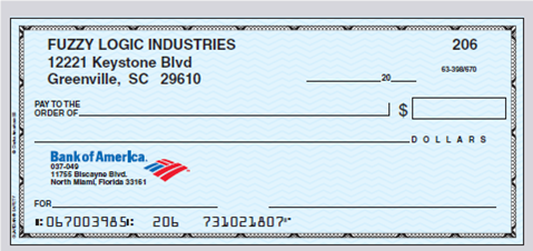 As the purchasing manager for Fuzzy Logic Industries, write a check dated April 29, 20xx, in the amount of $24,556.00, to Outback Electronics, Inc., for circuit boards.