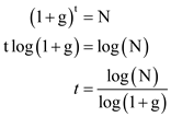 Required number of years to surpass the GDP of another country: Per capita income of United States is 160 times greater than that of Congo. United States per capita income grows 3 percent per year, whereas Congo's per capita income grows at 6 percent. Thus, Per capita income of Congo grows 3 percent faster than United States. The following formula is used to calculate the number of years required for Congo to surpass: …… (1)Where, G = growth rate t = required number of years N = per capita income Substitute the respective values in Equation (1) to obtain the required number of years. Hence, if both the countries grow in present rate, then after years, per capita income of Congo will surpass United States.