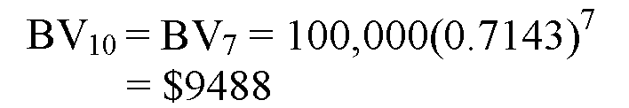 16.23 (a) SL: BV 10 = $10,000 by definition DDB: Determine if the implied S $10,000 with d = 2/7 = 0.2857 Both salvage values are less than the market value of $12,500 (b) SL: D 10 = (100,000-12,500)/10 = $8750 per year DDB: D 10 = 0, since n = 7 years Spreadsheet solution for both parts follows.