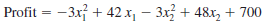 The profit function for two products is:   where x 1 represents units of production of product 1, and x 2 represents units of production of product 2. Producing one unit of product 1 requires 4 labor-hours, and producing one unit of product 2 requires 6 labor-hours. Currently, 24 labor-hours are available. The cost of labor-hours is already factored into the profit function, but it is possible to schedule overtime at a premium of $5 per hour. a. Formulate an optimization problem that can be used to find the optimal production quantity of products 1 and 2 and the optimal number of overtime hours to schedule. b. Solve the optimization model you formulated in part a. How much should be produced and how many overtime hours should be scheduled<div style=padding-top: 35px> 