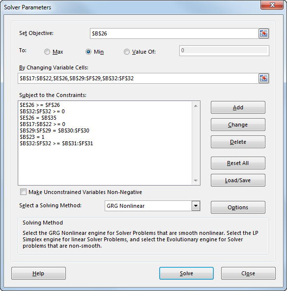 a.Referring to Section 13.4 of this textbook, consider the below notations according to the information given:     And:   In order to minimize the semivariance for the Hauck Financial data, the below model has been developed: Minimize:   Such that:     And:     Also:   b.Enter the data in Excel sheet as shown below. The formulas have also been shown below by the consideration of expected return of 10%:   Now, follow the below steps in Excel: 1. Go to Solver add-in in the data menu bar in Excel. 2. A dialog box opens. In it, update the Set Objective cell, By Changing Variables. Also add the required constraints under heading subject to the constraints by clicking on Add button. Then, select GRG Nonlinear solving method. The updated dialog box is shown below:   3. Click on Solve to get the below required solved model output:   Hence, the minimum semi-variance for the for the Hauck Financial data is   .
