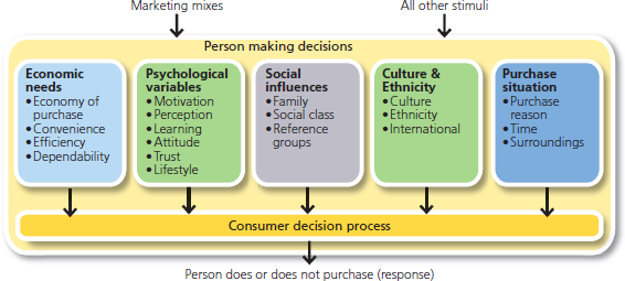 Review the model in Exhibit 5 - 2 and then reread the Apple case at the beginning of this chapter. List and briefly describe specific points in the case that illustrate the model. Exhibit 5-2 A Model of Influences on Consumer Behavior
