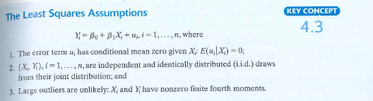 Suppose that Y i = 0 + 1 X i + u i , where ( X i , u i ) are i.i.d., and X i is a Bernoulli random variable with Pr( X = 1) = 0.20. When X= 1, u i is N (0, 4); when X = 0, u i is N (0,1). a. Show that the regression assumptions in Key Concept 4.3 are satisfied. b. Derive an expression for the large-sample variance of 1