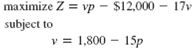 The Rainwater Brewery produces beer, which it sells to distributors in barrels. The brewery incurs a monthly fixed cost of $12,000, and the variable cost per barrel is $17. The brewery has developed the following profit function and demand constraint: Solve this nonlinear programming model for the optimal price ( p ).