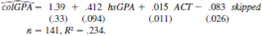 Consider the estimated equation from Example 4.3, which can be used to study the effects of skipping class on college GPA: (i) Using the standard normal approximation, find the 95% confidence interval for hsGPA. (ii) Can you reject the hypothesis H0: hsGPA =.4 against the two-sided alternative at the 5% level (iii) Can you reject the hypothesis H0: hsGPA = 1 against the two-sided alternative at the 5% level
