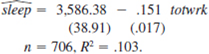 In Problem 3.3, we estimated the equation where we now report standard errors along with the estimates. (i) Is either educ or age individually significant at the 5% level against a two-sided alternative Show your work. (ii) Dropping educ and age from the equation gives Are educ and age jointly significant in the original equation at the 5% level Justify your answer. (iii) Does including educ and age in the model greatly affect the estimated tradeoff between sleeping and working (iv) Suppose that the sleep equation contains heteroskedasticity. What does this mean about the tests computed in parts (i) and (ii)