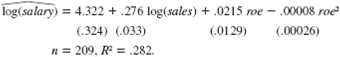 The following equation was estimated using the data in CEOSAL1.RAW: This equation allows roe to have a diminishing effect on log(salary). Is this generality necessary Explain why or why not.