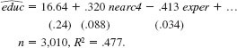 Use the data in CARD.RAW for this exercise. (i) In Table 15.1, the difference between the IV and OLS estimates of the return to education is economically important. Obtain the reduced form residuals, , from . (See Table 15.1 for the other variables to include in the regression.) Use these to test whether educ is exogenous; that is, determine if the difference between OLS and IV is s a is ically significant. (ii) Estimate the equation by 2SLS, adding nearc2 as an instrument. Does the coefficient on educ change much (iii) Test the single overidentifying restriction from part (ii).