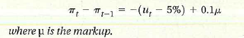 Markups, unemployment, and inflation Suppose that the Phillips curve is given by Suppose that unemployment is initially at its natural rate. Suppose now that p increases as a result of an oil price shock, but that the monetary authority continues to keep the unemployment rate at its previous value. a. What will happen to inflation b. What should the monetary authority do instead of trying to keep the unemployment rate at its previous value