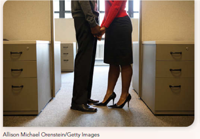 MAKE DATA YOUR FRIEND Some employees sign love contracts saying office relationships won't interfere with their work. Policies on Office Romances Vary Widely T he press is quick to report when a top executive or public figure runs into trouble over an office affair. But the fact is that employer policies on office relationships vary. One survey finds the following. 24%-prohibit relationships among employees in the same department. 13%-prohibit relationships among employees who have the same supervisor. 80%-prohibit relationships between supervisors and subordinates. 5%-have no restrictions on office romances. New trend-love contracts, where employees pledge that their romantic relationships in the office won't interfere with their work. Small business caveat-it's hard to separate dating and married couples in small business settings. The CEO of a 30-person e-commerce firm says, At one point, exactly one third of the whole workforce was married to or dating a co-worker. YOUR TAKE Do you know anyone who has been involved in an office relationship What is your thinking on this issue Is this an area that employers should be regulating Or should office romances be left to the best judgments of those involved After all, it's their private business-isn't it