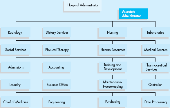 A New Organization Structure Yesterday, Tom Andrews was officially promoted to his new job as hospital administrator for Cobb General Hospital. Cobb General is a 600-bed hospital located in a suburban area of Cincinnati. Tom is extremely excited about the promotion but at the same time has some serious doubts about it. Tom has worked at Cobb General for three years and had previously served as the associate administrator of the hospital. Although associate administrator was his official job title, he was really more of an errand boy for the former administrator, Bill Collins. Because of Tom's educational background (which includes a master of hospital administration degree) and his enthusiasm for the hospital, Tom was offered the administrator's job last week after the hospital?s board of directors had asked for Bill Collins's resignation. Tom was now looking at the organization chart for the hospital, which had been pieced together over the years by Bill Collins (see Exhibit 2). In reality, each time a new unit had been added or a new function started, Bill merely had the person report directly to him. Tom is worried about his ability to handle all of the people currently reporting to him in his new position. EXHIBIT 2 Organization Structure?Cobb General Hospital Questions 1. Do you agree with Tom's concern? Why? 2. How would you redraw the organizational chart?