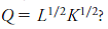 For simplicity, throughout this problem, assume labor ( L ), capital ( K ), and quantity produced ( Q ) can be infinitely divided-that is, it is fine to hire 3.3 workers, rent 4.7 machines, and/or produce 134.2 units. Answer the following questions, assuming the production function for DurableTires Corp. is where Q is the quantity of tires produced, L is the number of workers employed, and K is the number of machines rented. a. What is the quantity of tires produced when the company employs 64 workers and 36 machines b. What are the average product of labor ( L ) and the average product of machines ( K ) when the input mix is the one given above Clearly and concisely, please explain how you would interpret these numbers. c. Continue to assume the input mix given above: What is the marginal product of labor ( L ), if the number of workers is increased by 1 unit What is the marginal product of capital ( K ), if the number of machines is increased by 1 unit, instead Clearly and concisely, please explain how you would interpret these numbers. d. Does DurableTires' production function display increasing, decreasing, or constant returns to scale Explain. Would your answer change, if the production function were How Explain. e. Does DurableTires' production function display increasing, decreasing, or constant returns to labor Explain. Would your answer change, if the production function were How Explain.