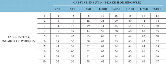 Use the data in Table and a multiple regression analysis program on your computer to estimate a Cobb-Douglas production function of the form shown in Equation. Do you observe increasing, decreasing, or constant returns to scale Table PRODUCTION FUNCTION-DEEP CREEK MINING COMPANY Equation