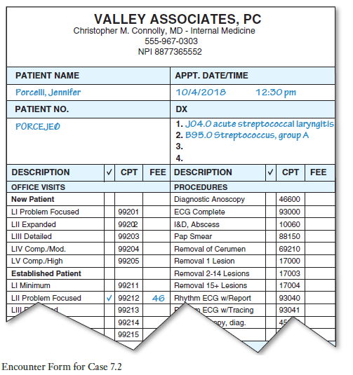 From the Patient Information Form A. What procedure code(s) is (are) being billed on the claim? B. List the name and the primary identification number of the billing provider for this claim. C. Are the subscriber and the patient the same person? D. What copayment is collected? E. What amount is being billed on the claim?