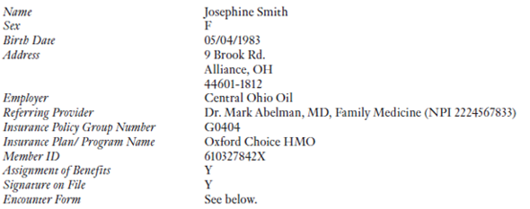 From the Patient Information Form A. What diagnosis code is being reported on the claim? B. What amount is being billed on the claim? C. What two data elements should be reported because a referral is involved? D. What claim control number would you assign to the claim? E. What claim filing indicator code would you assign?