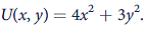 Suppose a. Calculate b. Evaluate these partial derivatives at x = 1, y = 2. c. Write the total differential for U. d. Calculate dy/dx for dU = 0-that is, what is the implied trade-off between x and y holding U constant? e. Show U = 16 when x = 1, y = 2. f. In what ratio must x and y change to hold U constant at 16 for movements away from x = 1, y = 2? g. More generally, what is the shape of the U = 16 contour line for this function? What is the slope of that line?