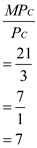 a) Any specific level of output will be produced with the least costly combination of variable resources when the marginal product per dollars' worth of each input is the same - that is, when So, the least-cost combination is found by equating the ratios of the marginal products of each input to their prices. It is given that price of capital = $3 and price of labour = $1. The least cost combination of labour and capital to be employed in producing 80 units of output iS₂ units of capital anD₄ units of labour. In this combination, the ratios of marginal products of labour and capital to their prices are equal. At 4 units of labour , At 2 units of capital , b) A firm is employing the profit-maximizing combination of resources when each resource is used to the point where its marginal revenue product equals its price. In terms of labour and capital, profit maximizing combination occurs when the MRP of labour equals the price of labour and MRP of capital equals the price of capital. It is given that the output of these resources sells in a purely competitive market for $1 per unit. Both capital and labour are hired under purely competitive conditions at $3 and $1, respectively. In a purely competitive resource market, the marginal resource cost (MRC) is equal to the resource price P. Thus, for any competitive resource market, we have the profit maximizing equation as MRP (resource) = P (resource). At 7 units of capital, At 7 units of labour , So, the firm should use 7 units of capital and 7 units of labour to get the profit-maximizing combination. The resulting level of output iS₁42 (= 96 from capital anD₄6 from labour). Total revenue (TR) = Price × Quantity = 142 ×$1 = $142 Total cost (TC) = Fixed cost + variable cost = (7×$3) + (7×$1) = $28 Economic profit = TR - TC = $142 - $28 = $114. If a firm is maximizing profit according to the above equation, then it must be using the least-cost combination of inputs to do so. Hence, we can conclude that this is the least costly way of producing the profit-maximizing output.