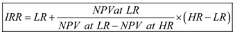 Internal rate of return (IRR) of a project is the rate at which the present value of future cash flows equals to the initial investment. It is a method used to calculate the discount rate at which present value of future cash flows and initial investment is equal. IRR is calculated by using formula: Here, CF - Future cash flows IRR - Internal Rate of Return n - Expected life of project The IRR is evaluated by calculating the NPV of the Project at different levels of discount rate. The rate, at which NPV is 0, is the IRR of the project. NPV is the difference between present value future of cash flows and initial investment. It is a technique which considers time value of money in evaluating capital investments. NPV is calculated as: Calculation of IRR of the project: Initial outlay - $250,000 Free cash flow - $18,000 n - 05 years The IRR is evaluated by calculating the NPV of the Project at different levels of discount rate. The rate at which NPV is 0 is the IRR of the project. IRR of the project: From the above table it is clear that IRR is between 9% and 10%. To find the exact rate of IRR can be obtained by using formula: Formulas: Calculate the IRR by using the following formula: Where: LR - Lower Rate HR- Higher Rate IRR: Therefore, the IRR of the project is . Therefore, is correct.