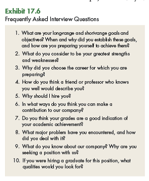 Answer the questions in Exhibit 17.6 as you would in a sales job interview. (In Reference Exhibit 17.6)
