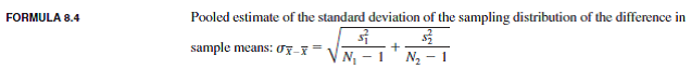 For each of the following, test for the significance of the difference in sample statistics by using the five-step model. (Hint: Remember to solve Formula 8.4 before attempting to solve Formula 8.2. Also, in Formula 8.4, perform the mathematical operations in the proper sequence. First, square each sample standard deviation, divide by the proper N - 1, add the resultant values, and then find the square root of the sum.)