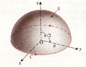 Given the vector function A = a , sin ( /2), verify Stokes's theorem over the hemispherical surface and its circular contour that are shown in Fig. Figure: Graph
