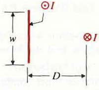 The cross section of a long thin metal strip and a parallel wi re is shown in Figure. Equal and opposite currents I flow in the conductors. Find the force per unit length on the conductors. Figure: Cross section of parallel strip and wire conductor   