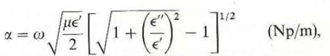 Show that the attenuation and phase constants for a transmission line with perfect conductors separated by a lossy dielectric that has a complex permittivity = - j are, respectively